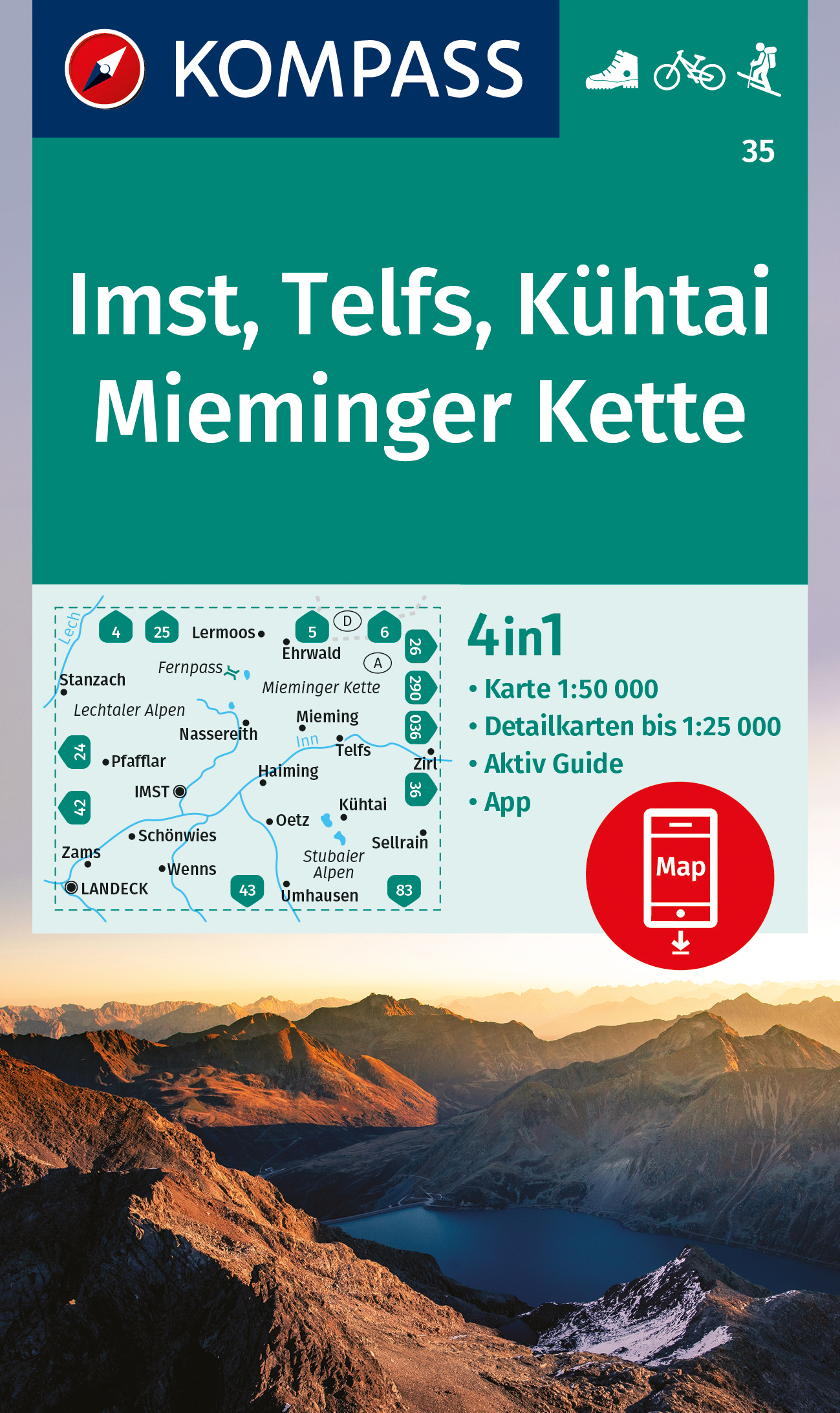 Imst, Telfs, Kühtai, Mieminger Kette (Kompass – 35) - turistická mapa
