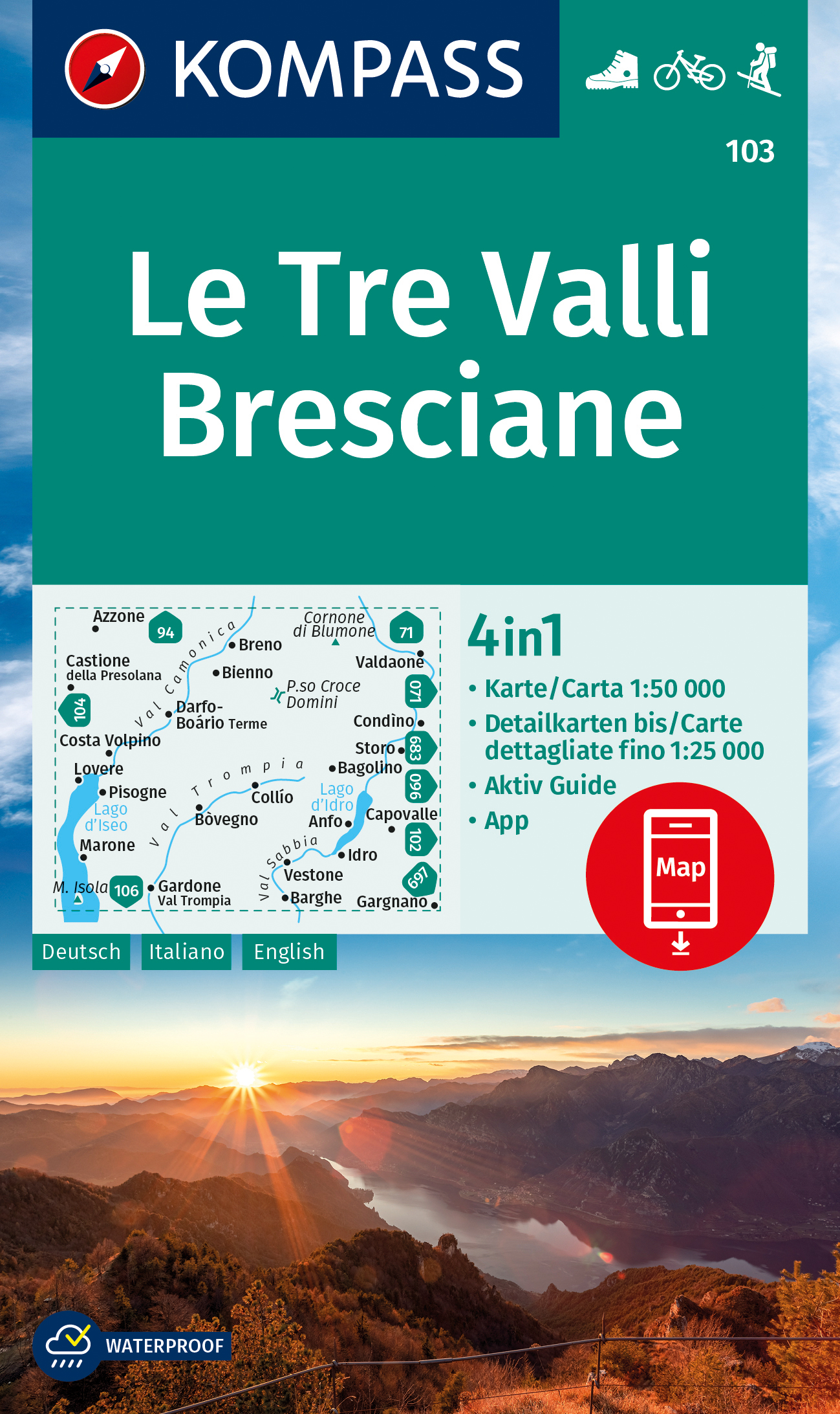 Le Tre Valli Bresciane (Kompass - 103) - turistická mapa