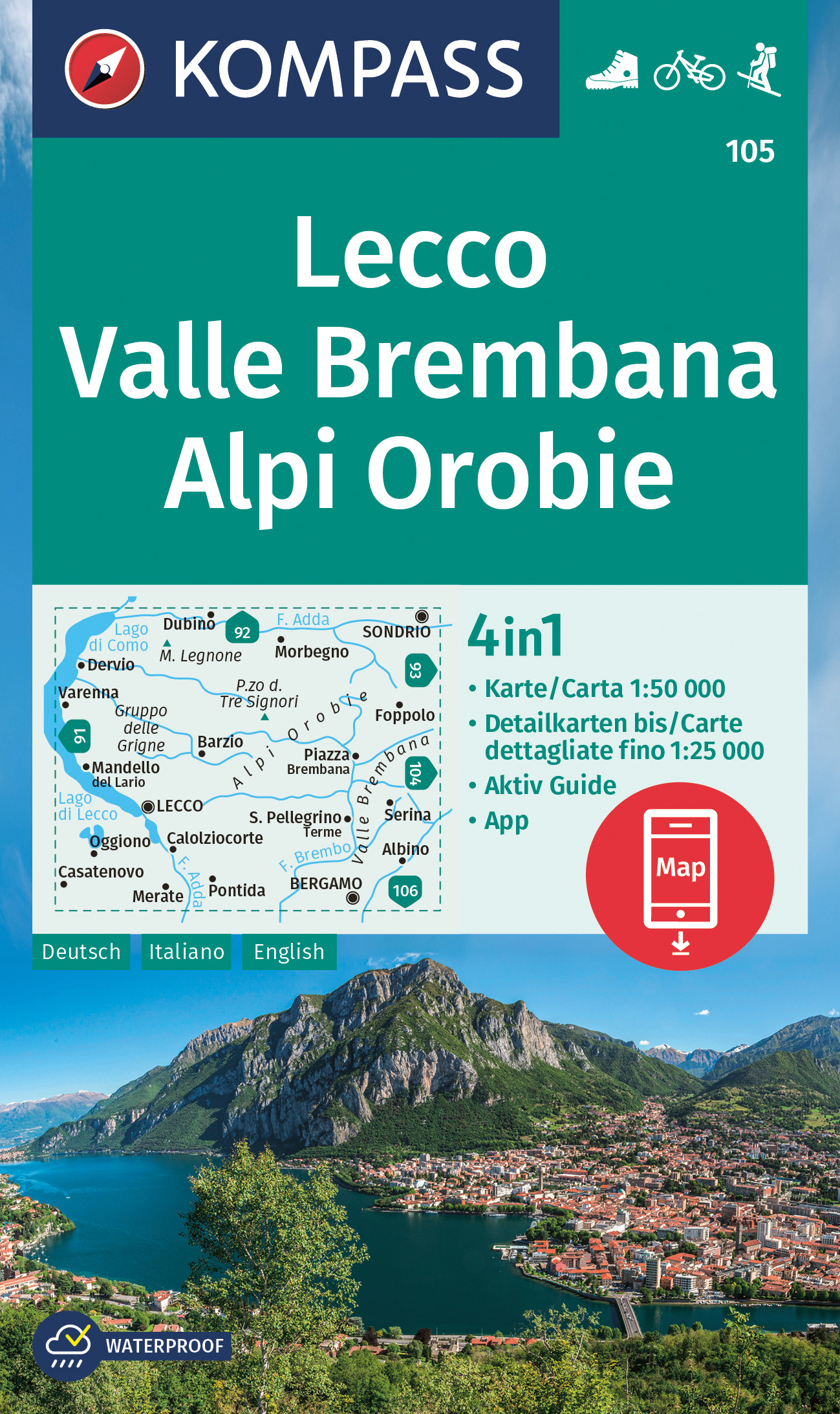 Lecco, Valle Brembana (Kompass - 105) - turistická mapa