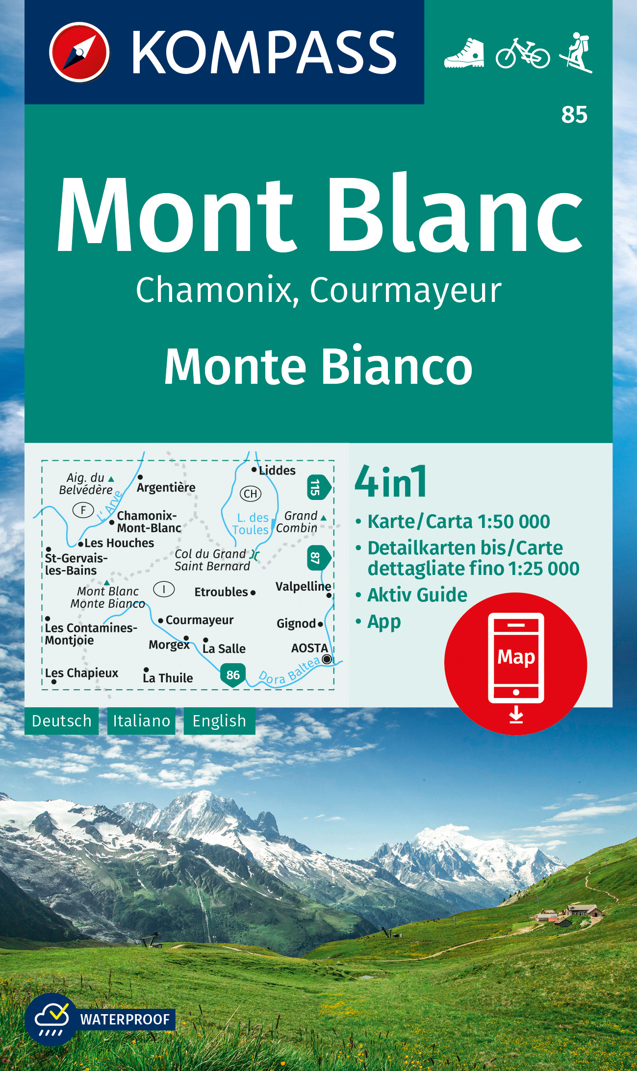 Mont Blanc, Monte Bianco (Kompass - 85) - turistická mapa