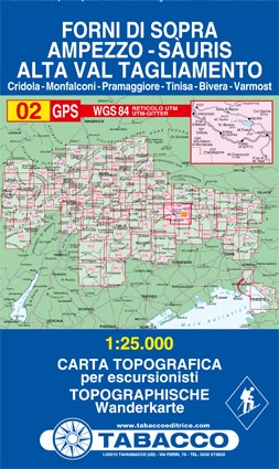 Forni di Sopra, Ampezzo, Sauris, Alta Val Tagliamento (Tabacco - 02) - turistická mapa | knihynahory.cz