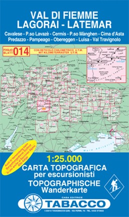 Val di Fiemme, Lagorai, Latemar (Tabacco - 014) - turistická mapa | knihynahory.cz
