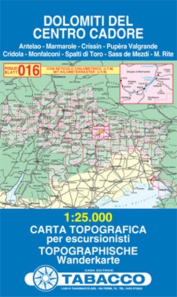 Dolomity oblast Cadore (Tabacco - 016) - turistická mapa | knihynahory.cz