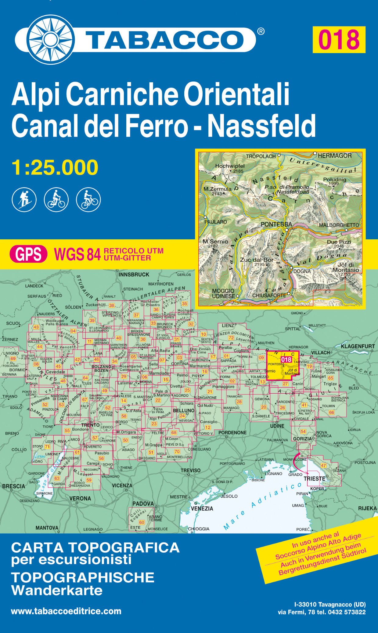 Karnské Alpy východ, Canal del Ferro (Tabacco - 018) - turistická mapa | knihynahory.cz