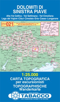 Dolomity oblast řeky Piavy (Tabacco - 021) - turistická mapa | knihynahory.cz