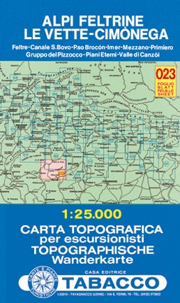 Alpi Feltrine, Le Vette, Cimonega (Tabacco - 023) - turistická mapa | knihynahory.cz