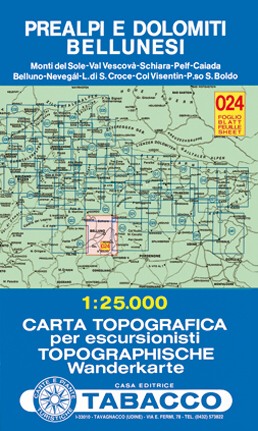 Předalpy a oblast Dolomiti Bellunesi (Tabacco - 024) - turistická mapa | knihynahory.cz