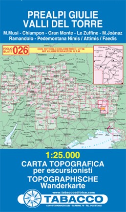 Julské Předalpy, Valli del Torre (Tabacco - 026) - turistická mapa | knihynahory.cz