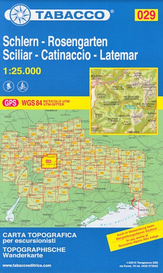 Oblasti Schlern, Catinaccio / Rosengarten, Latemar, Regglberg (Tabacco - 029) - turistická mapa | knihynahory.cz