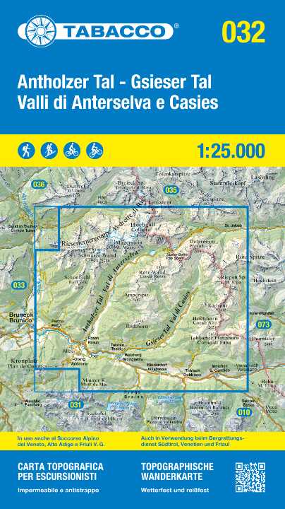 Valle di Anterselva, Valle di Casies, Antholz, Gsies (Tabacco - 032) - turistická mapa | knihynahory.cz