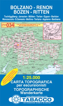 Bolzano, Renon, Bozen, Ritten, Tschögglberg (Tabacco - 034) - turistická mapa | knihynahory.cz