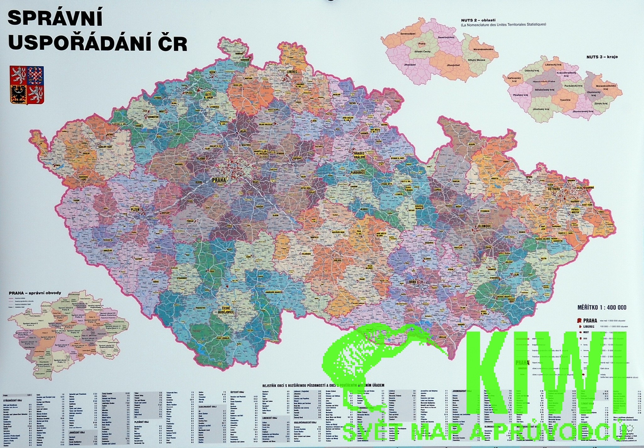 Žaket vydavatelství nástěnná mapa ČR 1:400 t. - admin.,137x97 cm - lišta