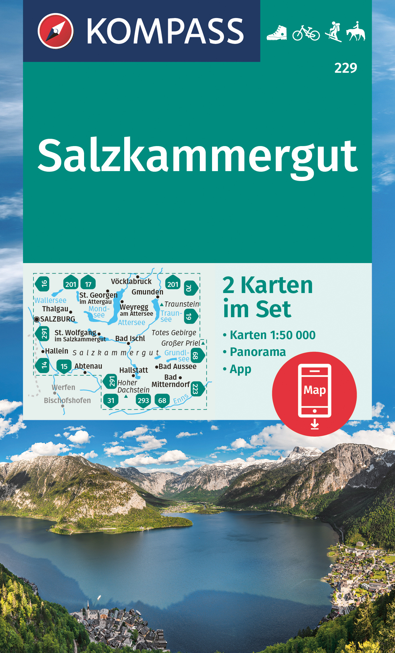 Salzkammergut, Solná komora, set 2 map (Kompass, 229) - turistická mapa