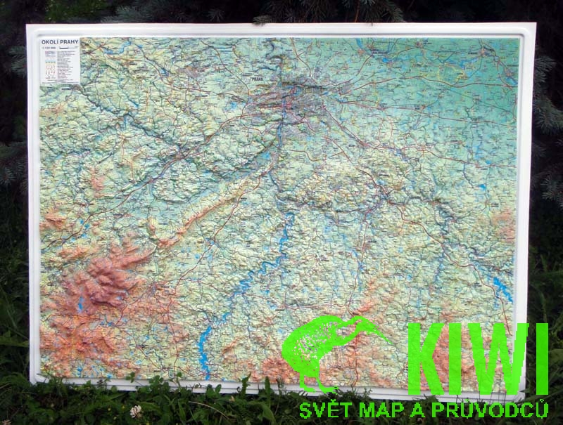 Kartografie HP nástěnná mapa Praha a okolí 1:120 t. - reliéfní. 98x74 cm