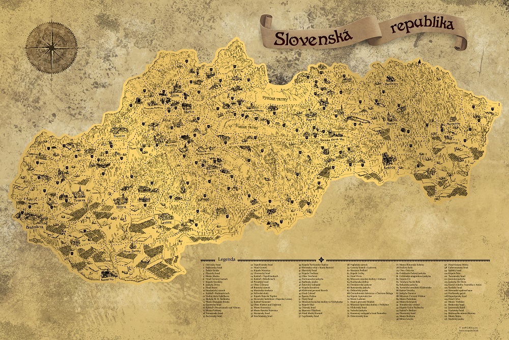 nástěnná mapa Slovenská republika stírací zlatá
