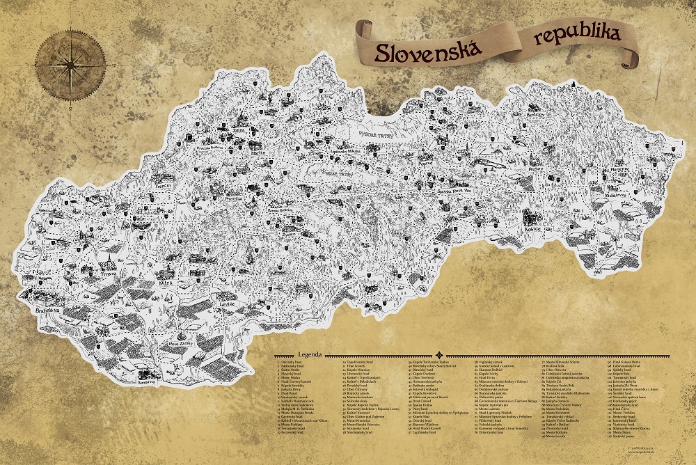 nástěnná mapa Slovenská republika stírací stříbrná