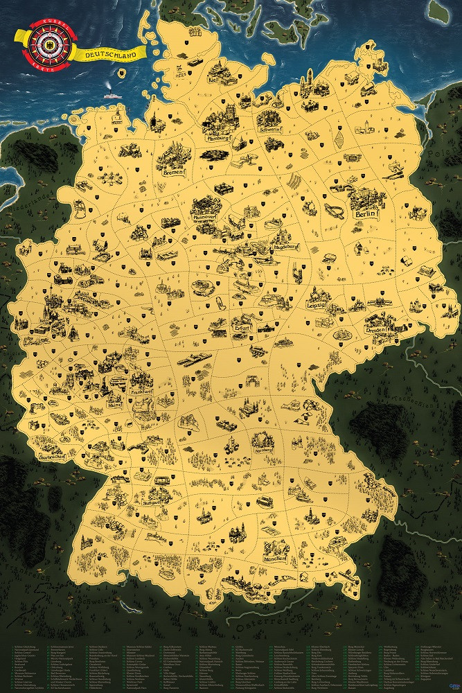 nástěnná mapa Deutschland stírací zlatá 90x60 cm