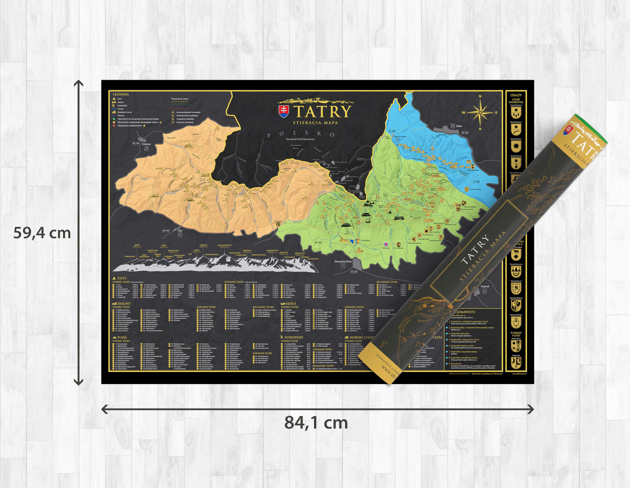 nástěnná mapa Tatry stírací 84x59 cm