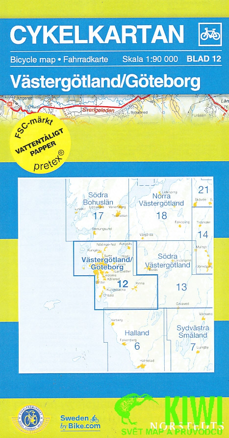 Craenen BBV distribuce cyklomapa Vastergotland,Goteborg 1:90 t. voděodolná