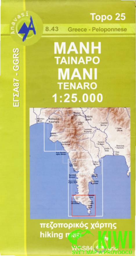 Anavasi mapa Mani-Tenaro 1:25 t. voděodolná