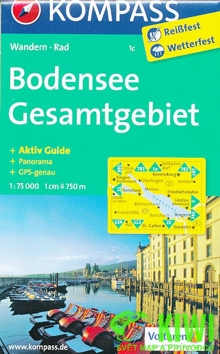 Kompass Bodensee Gesamtgebiet 1c 1:75 t., německy, laminovaná