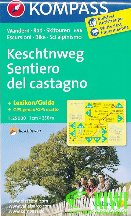 Kompass Keschtnweg, Sentiero del castagno, Kaštanová stezka 1:25 t