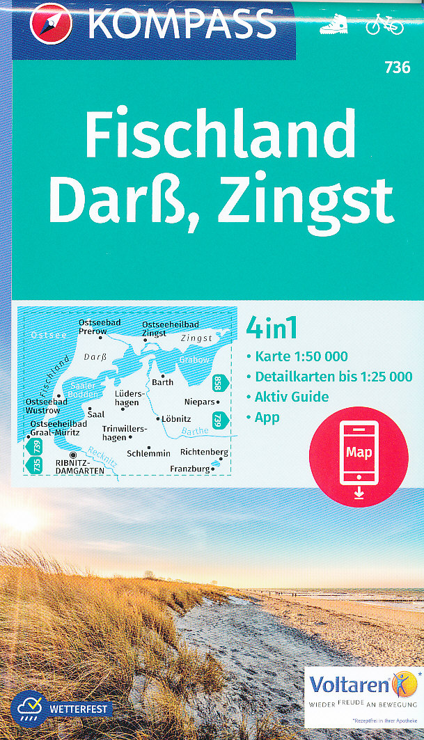 Kompass Dars, Zingst, Fischland 1:50 t. laminovaná