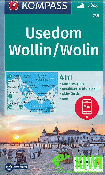 Kompass Insel Usedom,Wollin 1:50 t. laminovaná