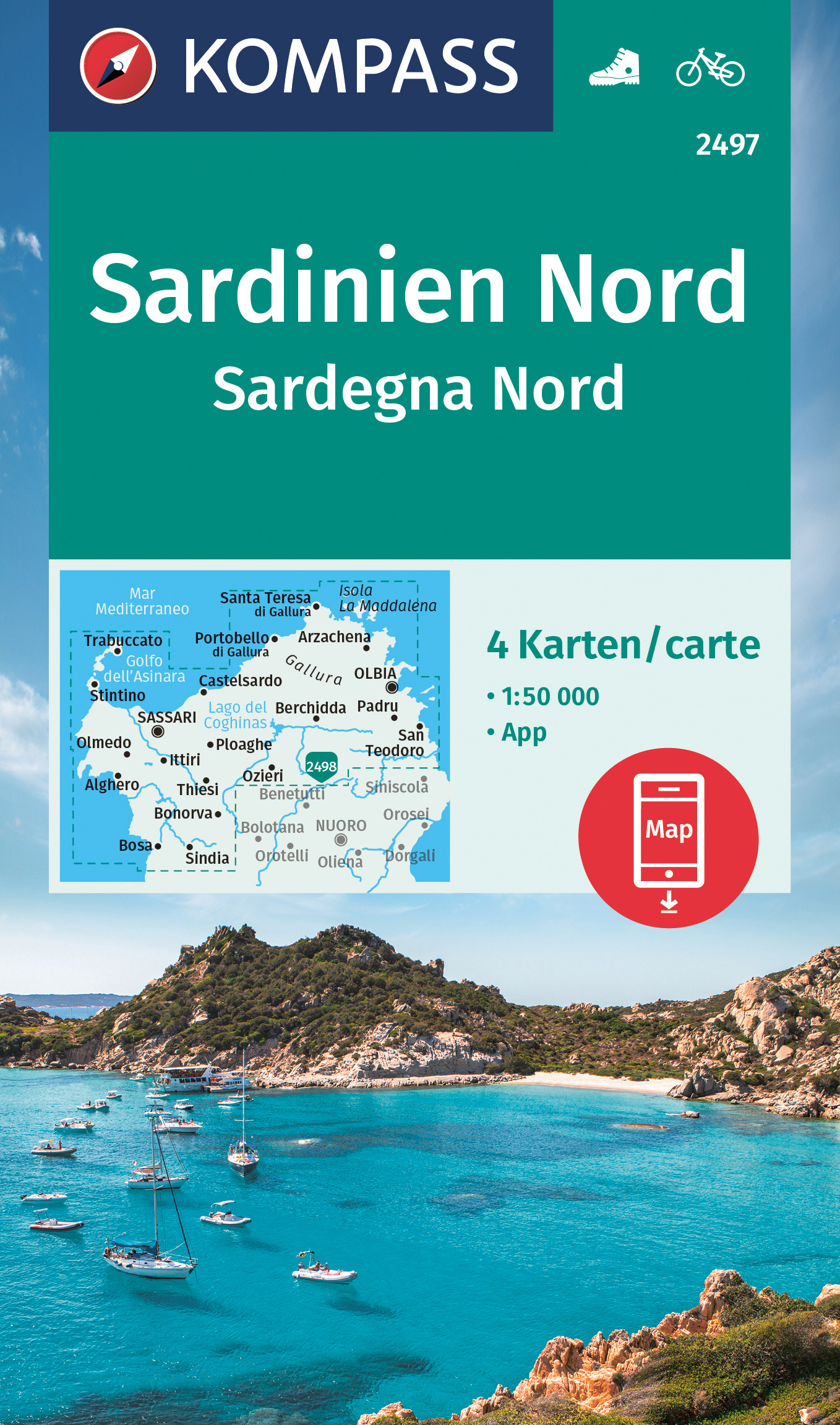 Kompass Sardinie Nord (Sardínie-sever) 1:50 t. (4 mapy)