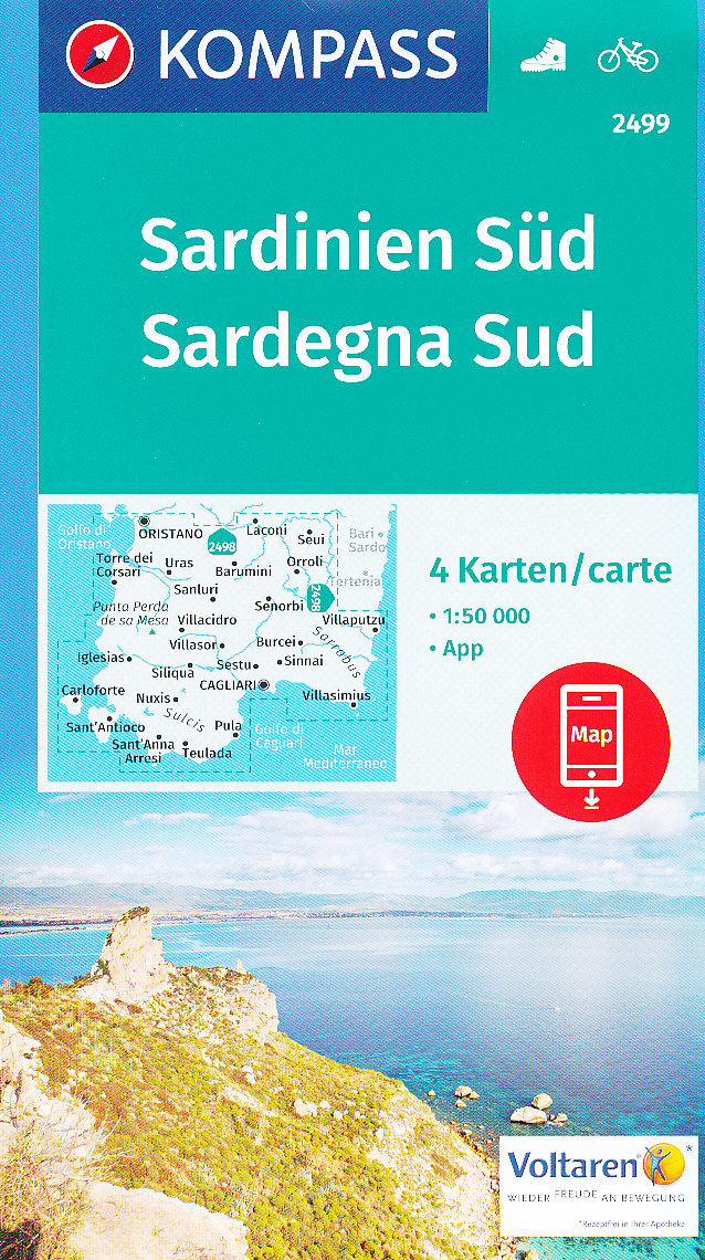 Kompass Sardinia Sud (Sardínie-jih) 1:50 t. 4 mapy