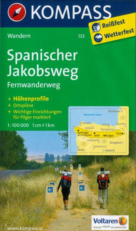 Spanischer Jakobsweg, turistická mapa svatojakubské cesty (Kompass - 133) - turistická mapa
