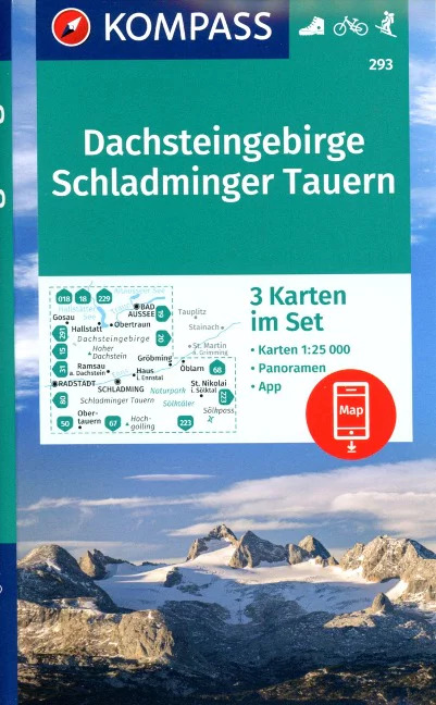 Dachsteingruppe, Schladminger Tauern (set 3 map, Kompass – 293) - turistická mapa