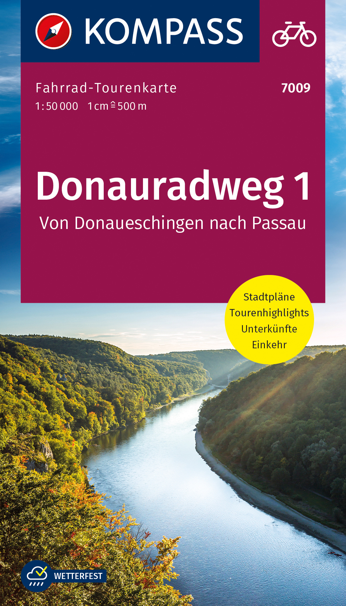 Donauradweg , Dunajská cyklostezka 1 (Kompass – 7009) - turistická mapa