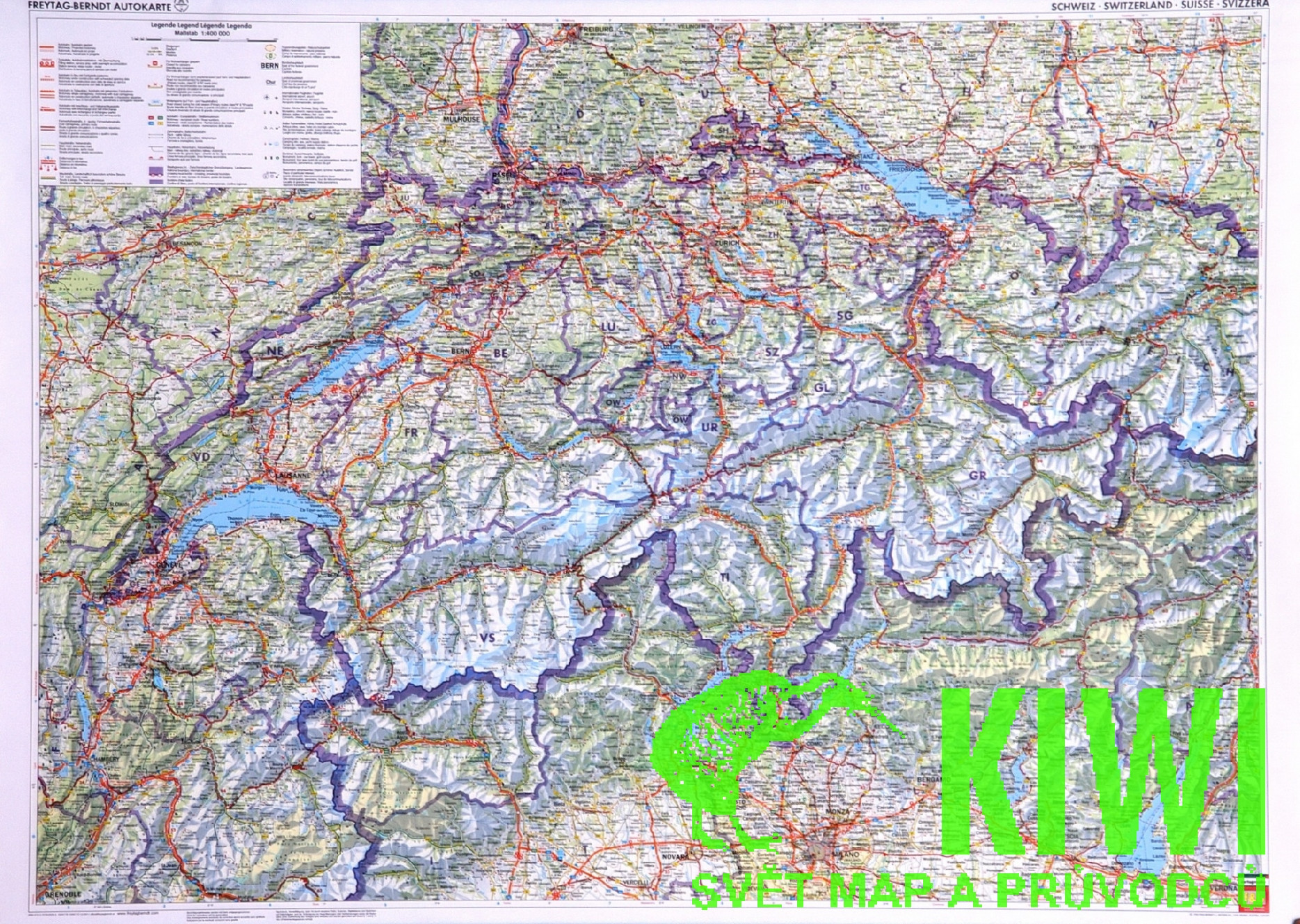 Freytag & Berndt nástěnná mapa Švýcarsko 1:400 t. - lišta, 92x77 cm