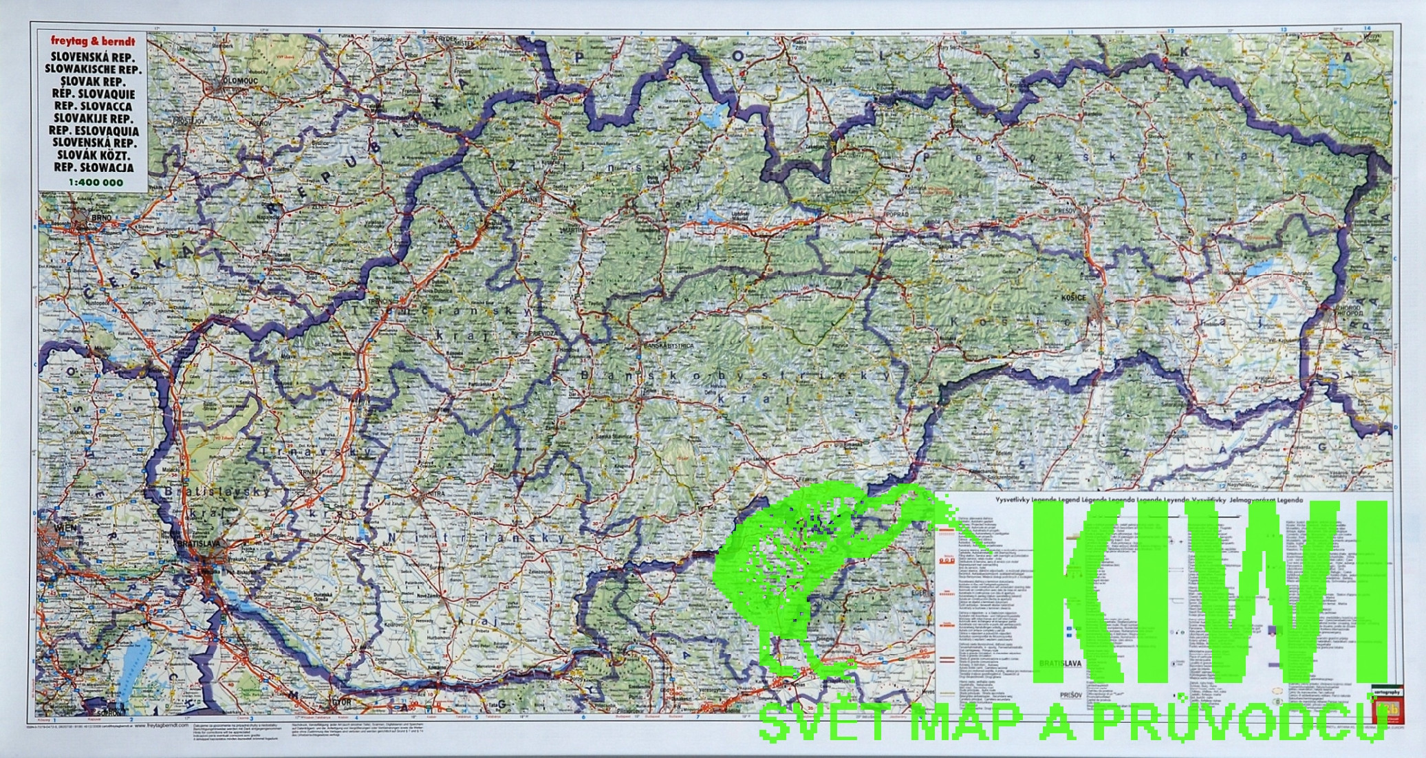 Freytag & Berndt nástěnná mapa Slovensko 1:400 t. - lišta, 119x65 cm