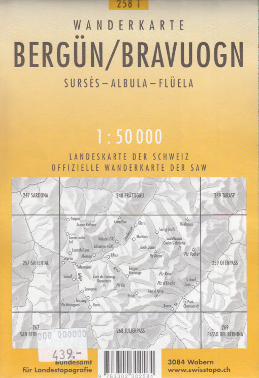 Swistopo vydavatelství mapa SAW Bergün 1:50 t. se značkami