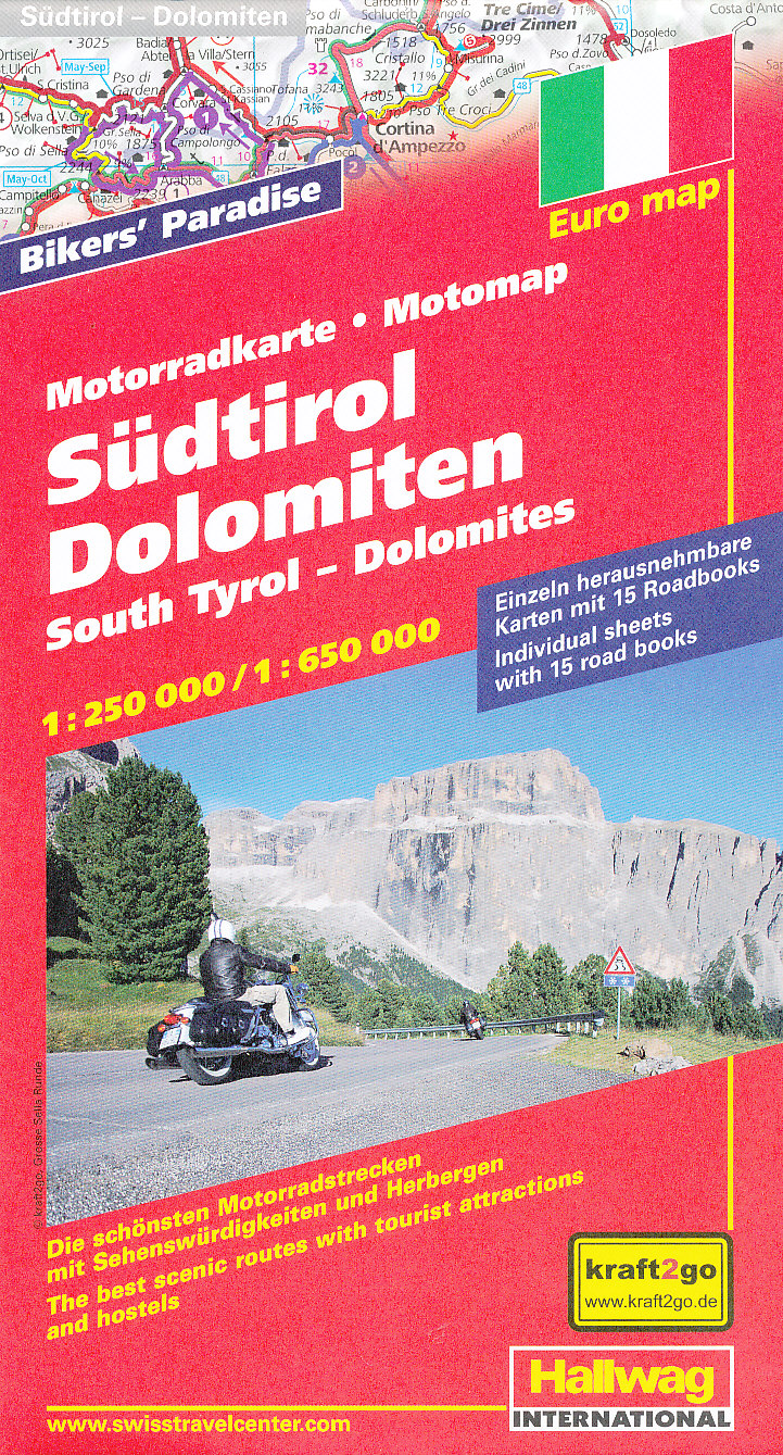 Hallwag vydavatelství motorkářská mapa Sudtirol Dolomiten 1:250 t./1:650 t.