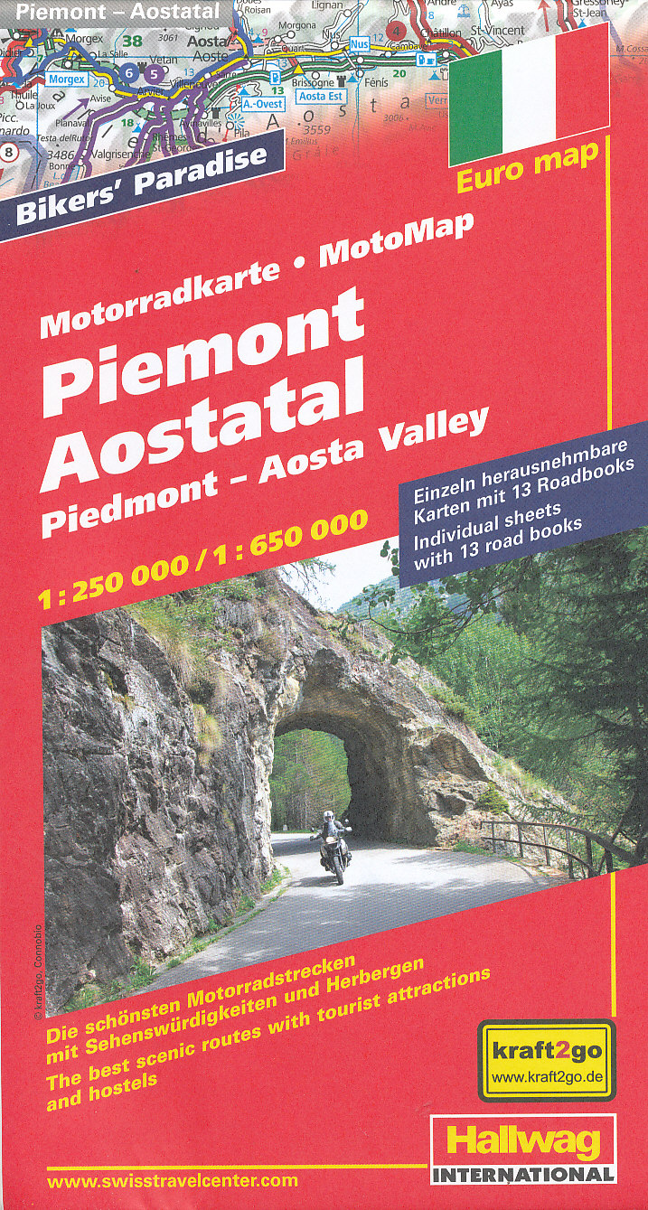Hallwag vydavatelství motorkářská mapa Piedmont, Aostatal 1:250 t./1:650 t.