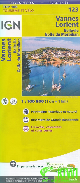 IGN mapa Vannes, Lorient, Belle-ile, Golfe du Morbihan 1:100 t. vo