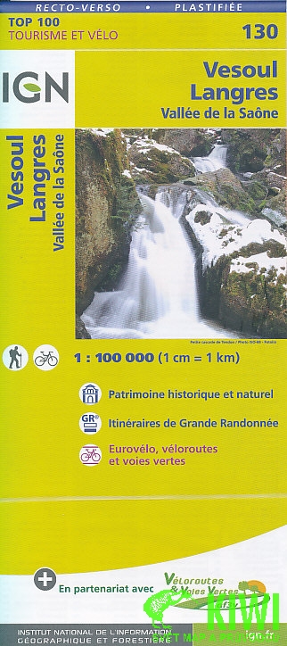 IGN mapa Vesoul, Langres, Vallée de la Saone 1:100 t. voděodolná