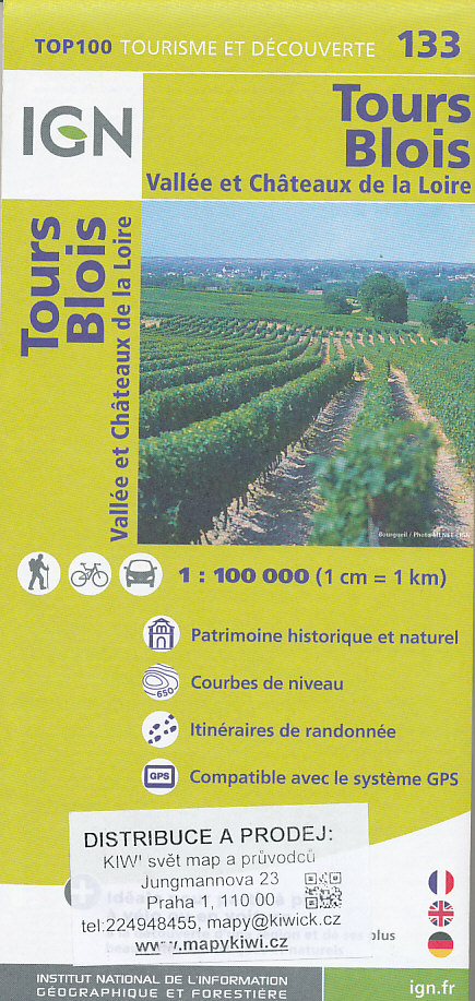 IGN mapa Tours, Blois, Vallée at Chateaux de la Loire 1:100 t.