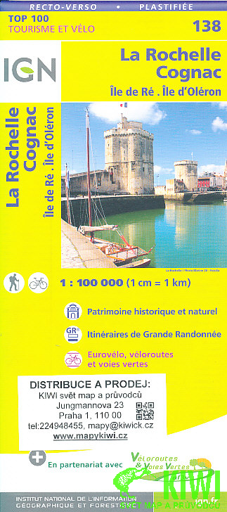 IGN mapa La Rochelle, Cognac, Ile de Ré, Ile d'Oléron 1:100 t. vod