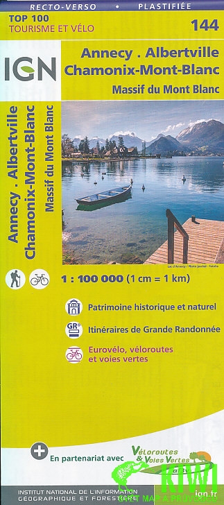 IGN mapa Annecy,Albertville,Chamonix,Mont Blanc 1:100 t. voděodoln