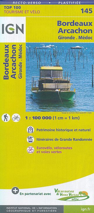 IGN mapa Bordeaux, Arcachon, Gironde, Médoc 1:100 t. voděodolná
