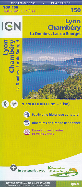 IGN mapa Lyon, Chambéry, La Dombes, Lac du Bourget 1:100 t. voděod