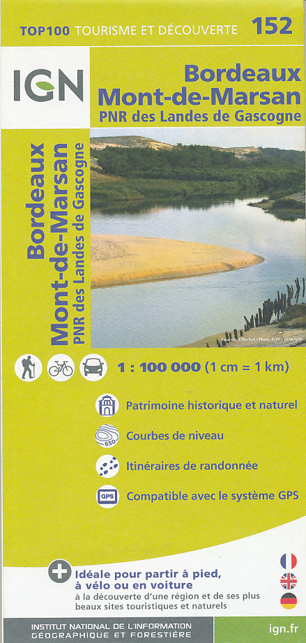 IGN mapa Bordeaux, Mont-de-Marsan, PNR des Landes de Gascogne 1:100