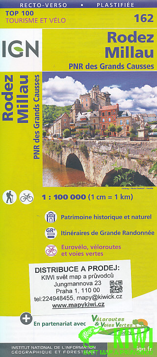 IGN mapa Rodez,Millau,PNR des Grands Causses 1:100 t. voděodolná