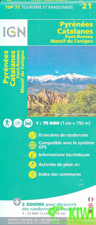 IGN mapa Pyrénées Catalanes, Font-Romeu, Massif du Canigou 1:75 t.
