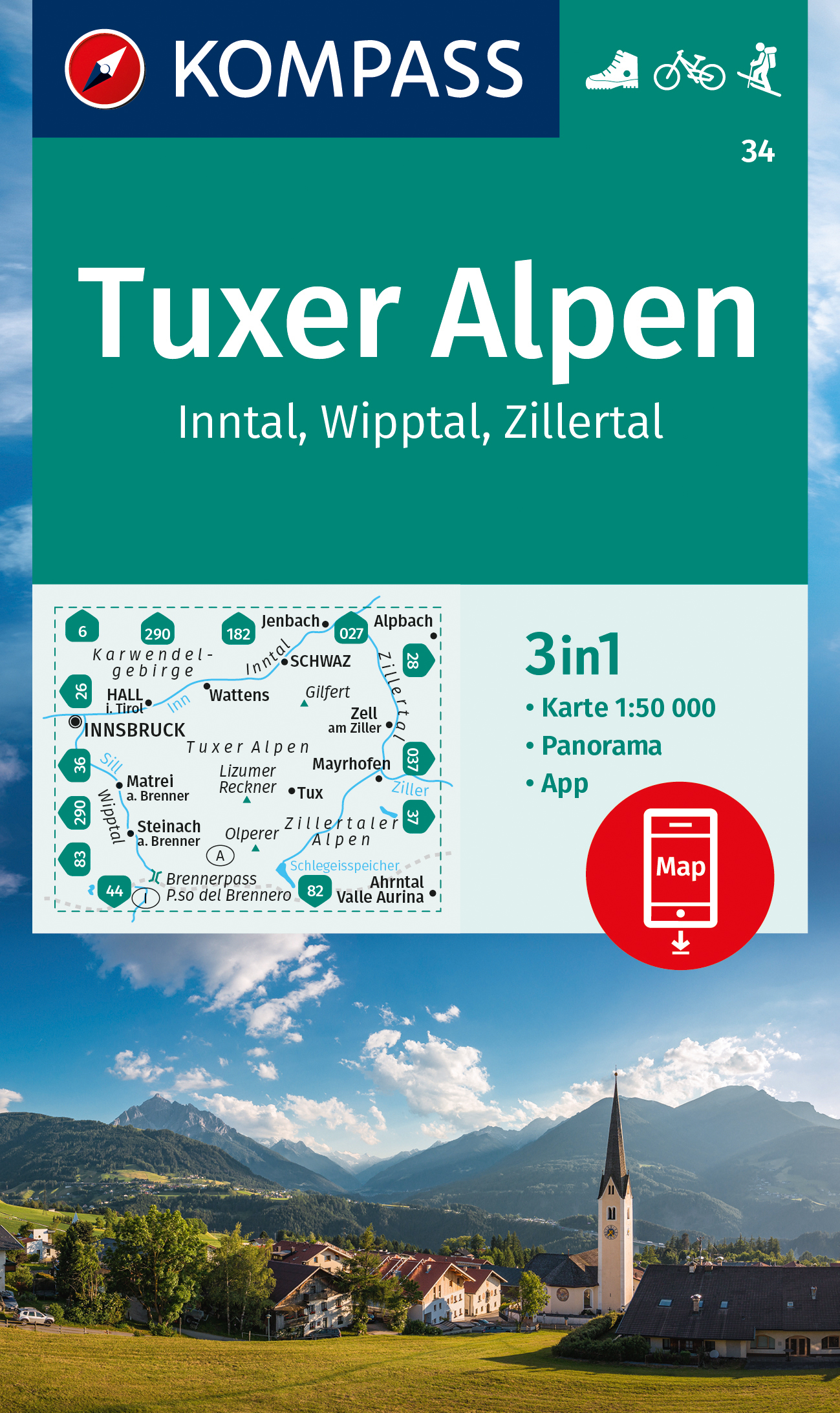 Tuxer Alpen - turistická mapa (Kompass-34) - turistická mapa
