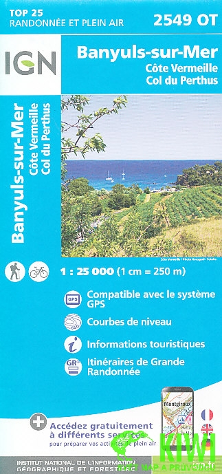 IGN vydavatelství mapa Banyuls-sur-Mer, Cote Vermeille, Col du Perthus 1:25 t.